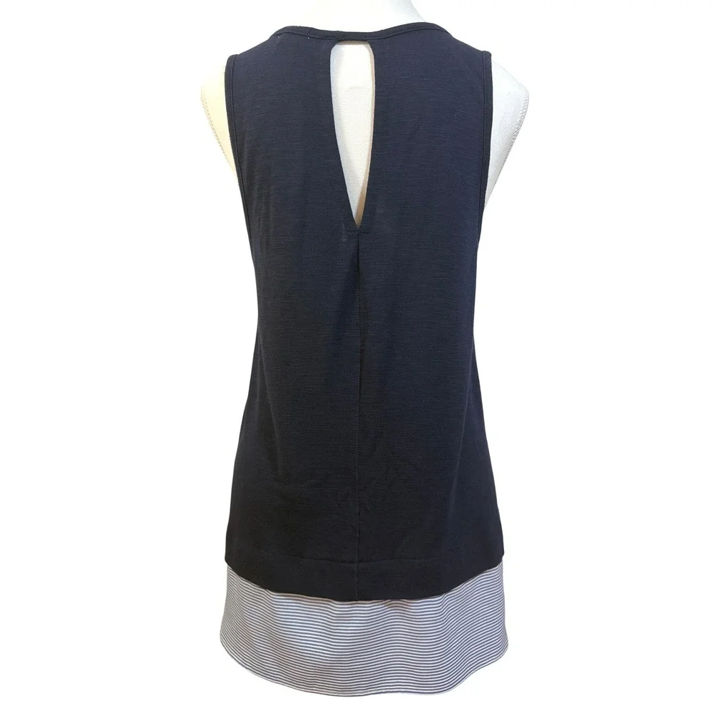 J.Crew Tank Top Women Medium Navy Blue Striped Hem Coastal Lagenlook